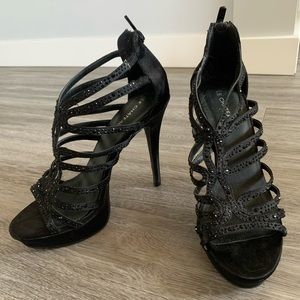 Black strappy sparkly heels
